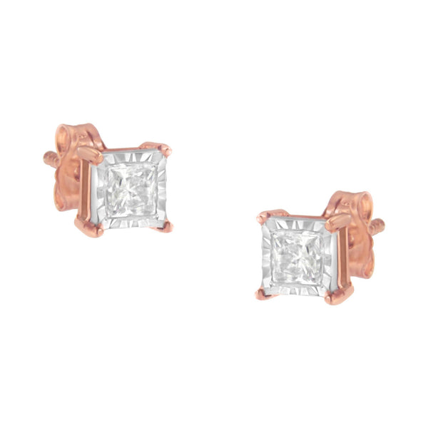 1/2 Ct. T.W. Near Colorless Princess-Cut Diamond Solitaire Stud Earrings in 14K Rose Gold-Plated Two-Tone Sterling Silver, photo 1