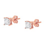Aretes de diamantes casi incoloros talla princesa de 1/2 ct. p.t. en plata de ley de dos tonos bañada en oro rosa de 14K, foto 5