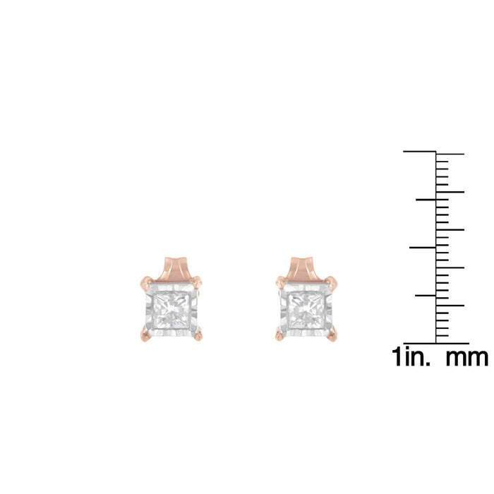 Aretes de diamantes casi incoloros talla princesa de 1/2 ct. p.t. en plata de ley de dos tonos bañada en oro rosa de 14K, foto 6