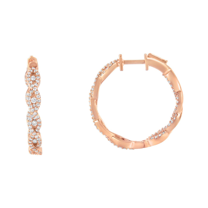 1 Ct. T.W. Diamond Hoop Earrings in 10K Rose Gold, photo 2