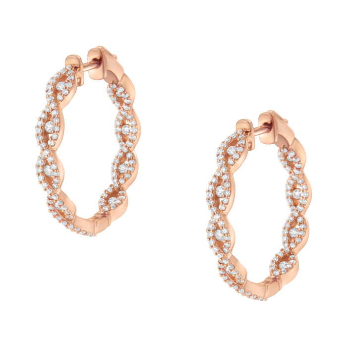 1 Ct. T.W. Diamond Hoop Earrings in 10K Rose Gold, photo 4