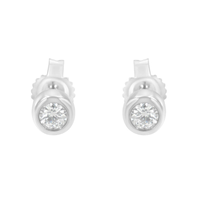 Aretes de botón de bisel con diamantes redondos casi incoloros de 0.15 ct. p.t. en oro de 10K, foto 8