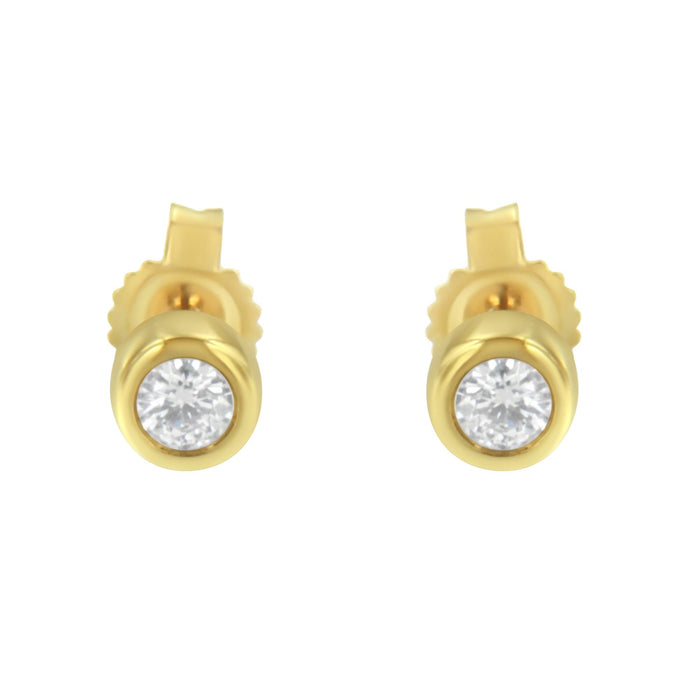 Aretes de botón de bisel con diamantes redondos casi incoloros de 0.15 ct. p.t. en oro de 10K, foto 7