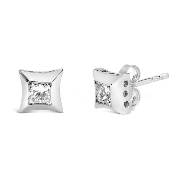 1/2 Ct. T.W. Invisible-Set Princess-Cut Diamond Stud Earrings in 10K White Gold, photo 2