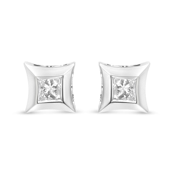 1/3 Ct. T.W. Invisible-Set Style Princess-Cut Diamond Stud Earrings in 10K White Gold, photo 2