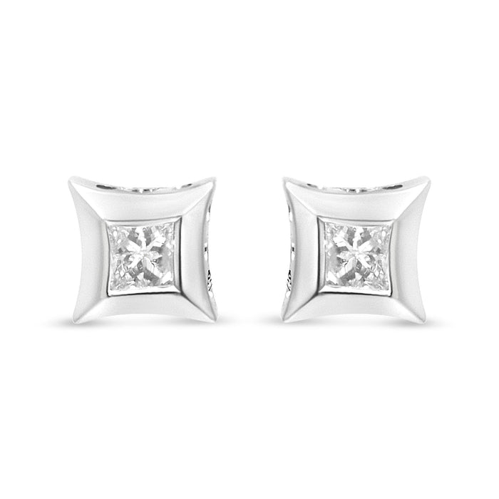 Aretes de botón estilo engaste invisible con diamantes talla princesa de 1/3 ct. p.t. en oro blanco de 10K, foto 2