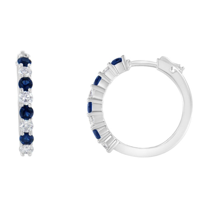 Aretes de aro con zafiro de 2.5 mm y diamantes de 1/2 ct. p.t. en oro blanco de 10K, foto 4