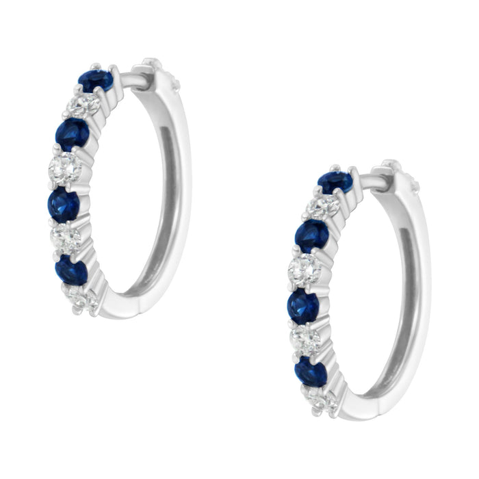 Aretes de aro con zafiro de 2.5 mm y diamantes de 1/2 ct. p.t. en oro blanco de 10K, foto 8