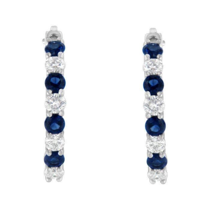 Aretes de aro con zafiro de 2.5 mm y diamantes de 1/2 ct. p.t. en oro blanco de 10K, foto 10