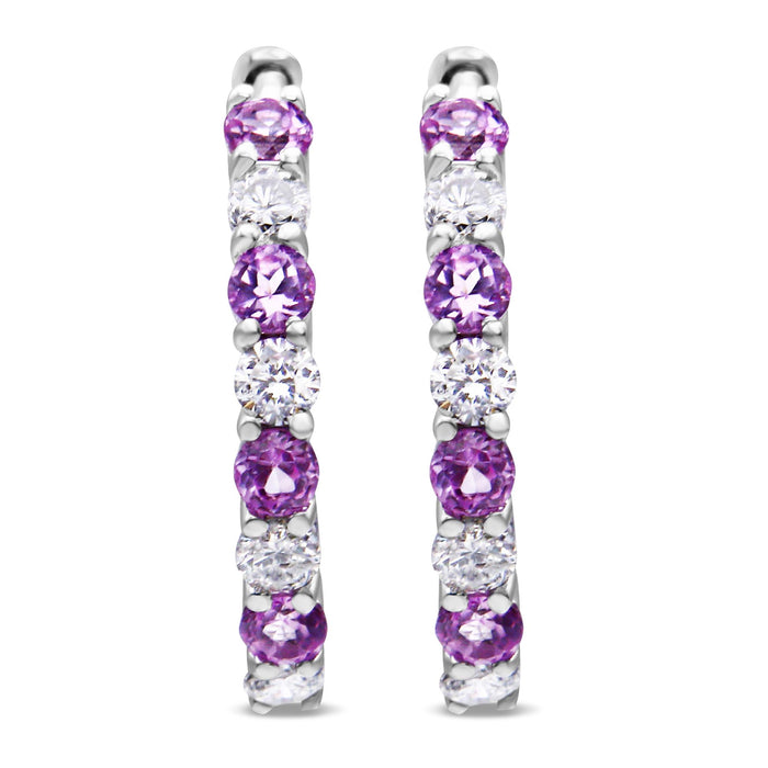 Aretes de aro con zafiro de 2.5 mm y diamantes de 1/2 ct. p.t. en oro blanco de 10K, foto 3