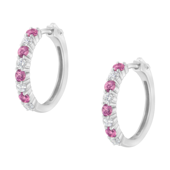 Aretes de aro con zafiro de 2.5 mm y diamantes de 1/2 ct. p.t. en oro blanco de 10K, foto 9