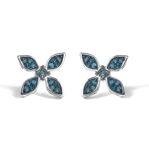 1/3 Ct. T.W. Blue Diamond Floral Earrings in Sterling Silver, photo 1