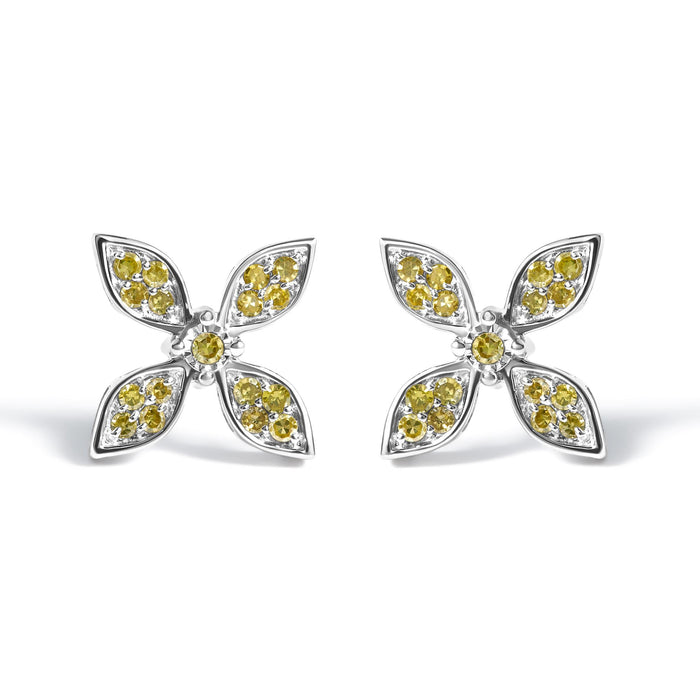Yellow Treated Diamond Accent Floral Stud Earrings in Sterling Silver, photo 1