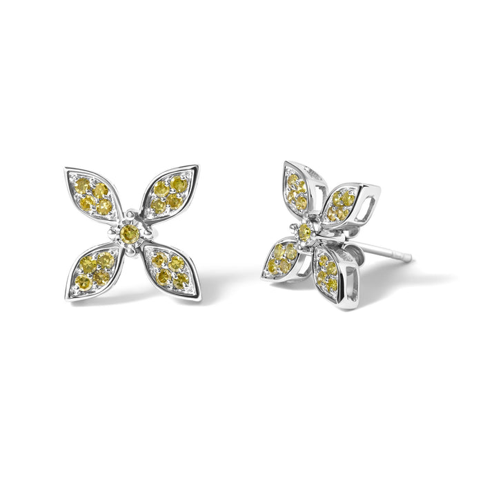 Yellow Treated Diamond Accent Floral Stud Earrings in Sterling Silver, photo 2