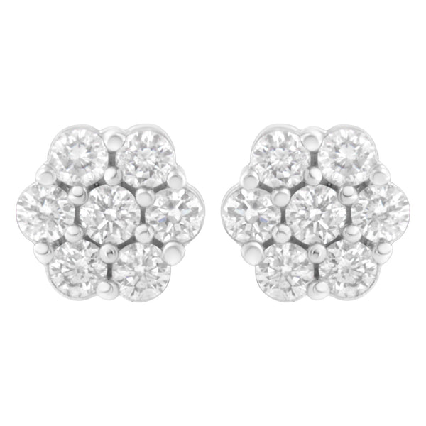 0.75 to 1.01 Ct. T.W. 7 Stone Floral Cluster Round Brilliant-Cut Diamond Stud Earrings with Screw Backs in 14K White Gold, photo 1