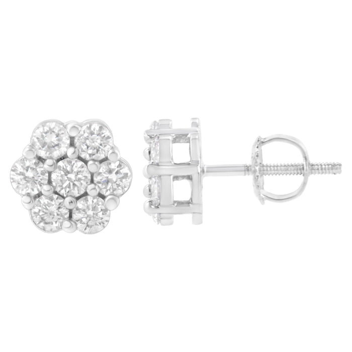 Aretes de botón de racimo floral con 7 diamantes de 0.75 a 1.01 ct. p.t. y cierres de rosca en oro blanco de 14K, foto 3
