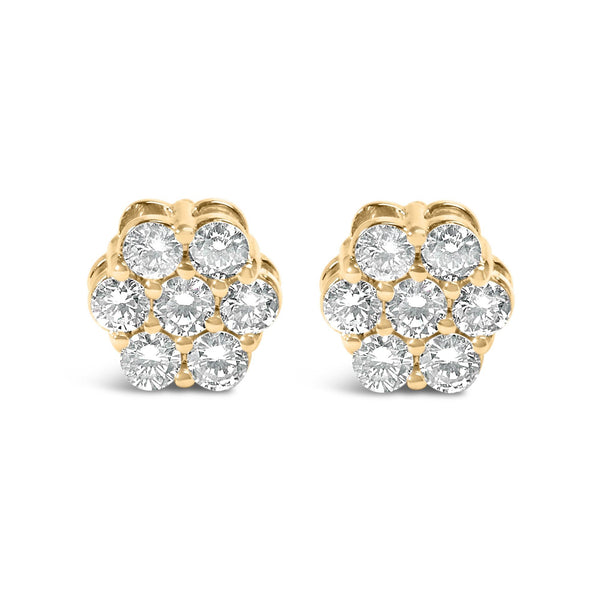 0.75 Ct. T.W. 7 Stone Floral Cluster Round Brilliant-Cut Diamond Stud Earrings with Screw Backs in 14K Yellow Gold, photo 1