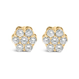 Aretes de botón de racimo floral con 7 diamantes redondos de 0.75 ct. p.t. y cierres de rosca en oro amarillo de 14K, color I-J, claridad SI2-I1