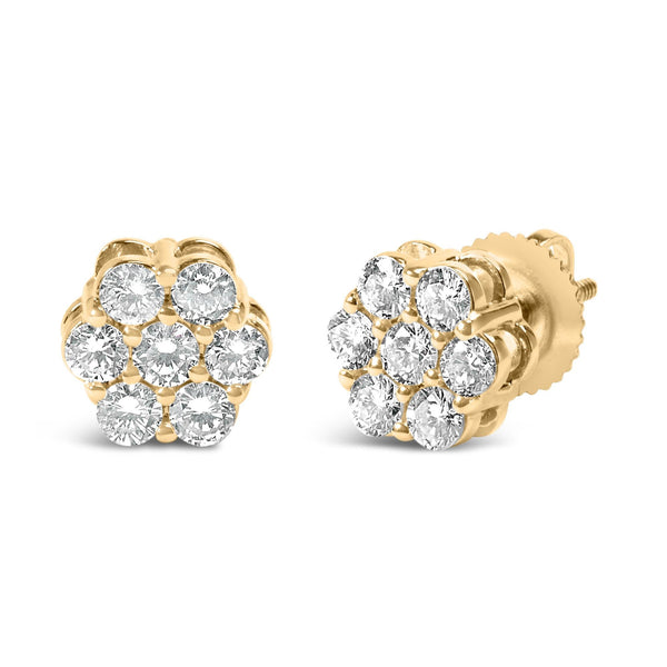 0.75 Ct. T.W. 7 Stone Floral Cluster Round Brilliant-Cut Diamond Stud Earrings with Screw Backs in 14K Yellow Gold, photo 2