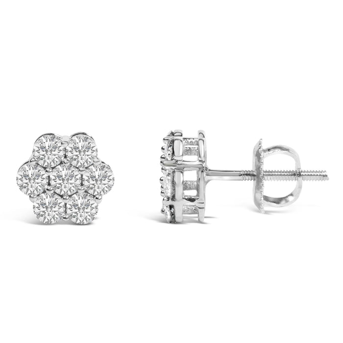 Aretes de botón de racimo floral con 7 diamantes de 0.75 a 1.01 ct. p.t. y cierres de rosca en oro blanco de 14K, foto 8
