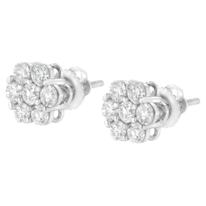 Aretes de botón de racimo floral con 7 diamantes de 0.75 a 1.01 ct. p.t. y cierres de rosca en oro blanco de 14K, foto 10