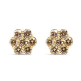 Aretes de botón florales con diamantes de 1 ct. p.t. en oro amarillo de 14K