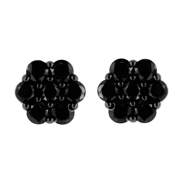 Aretes de botón de racimo floral de garras con diamantes de color tratados de talla redonda en plata de ley, foto 1