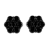 Aretes de botón de racimo floral de garras con diamantes de color tratados de talla redonda en plata de ley