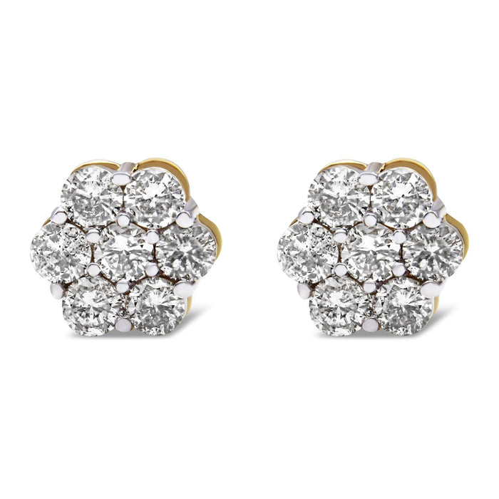 2 Ct. T.W. Diamond Floral Cluster Stud Earrings with Screw Back in 14K Yellow Gold, photo 1
