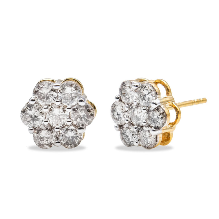 2 Ct. T.W. Diamond Floral Cluster Stud Earrings with Screw Back in 14K Yellow Gold, photo 2