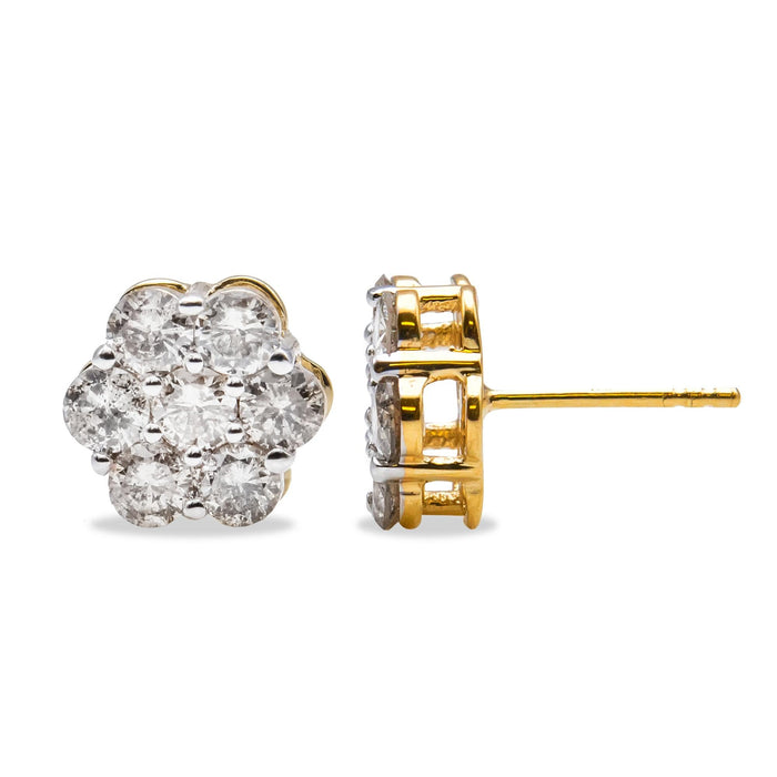 2 Ct. T.W. Diamond Floral Cluster Stud Earrings with Screw Back in 14K Yellow Gold, photo 4