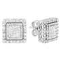 Aretes de botón cuadrados con engaste invisible y diamantes talla princesa de 1/2 ct. p.t. en oro blanco de 10K, foto 2