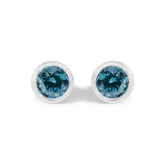 Bezel-Set Lab-Grown Blue Diamond Solitaire Stud Earrings in 14K Gold, photo 2
