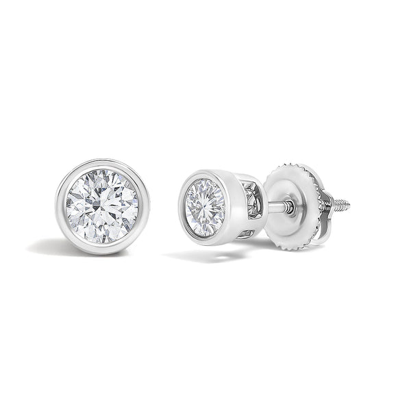 1/2 Ct. T.W. Lab-Grown Diamond Bezel Solitaire Stud Earrings in 14K White Gold, photo 2