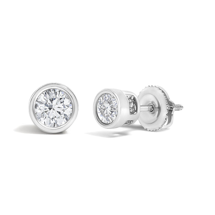 1/2 Ct. T.W. Lab-Grown Diamond Bezel Solitaire Stud Earrings in 14K White Gold, photo 2