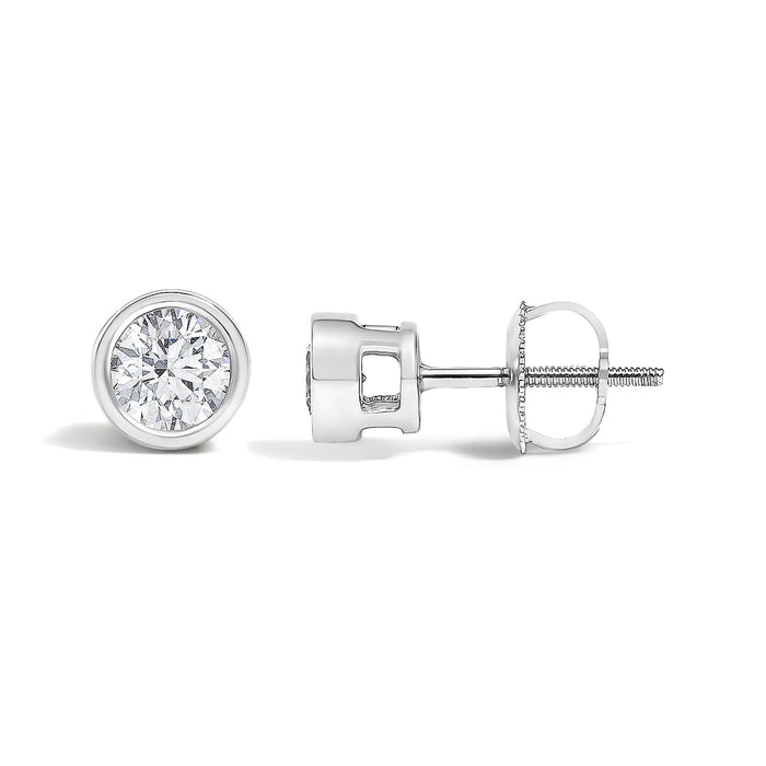 1/2 Ct. T.W. Lab-Grown Diamond Bezel Solitaire Stud Earrings in 14K White Gold, photo 4