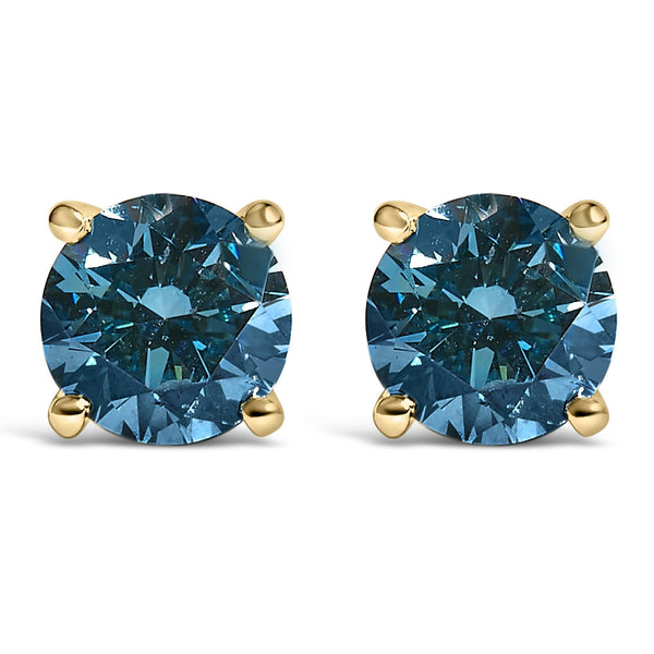 Blue Lab-Grown Diamond Stud Earrings with Screw Backs in 14K Gold, photo 1