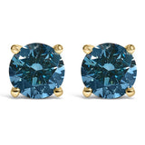 Aretes de botón con diamantes azules cultivados en laboratorio y cierres de rosca en oro de 14K
