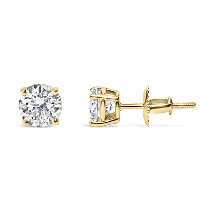 Round Lab-Grown Diamond Solitaire Stud Earrings with Screw Backs in 14K Gold
