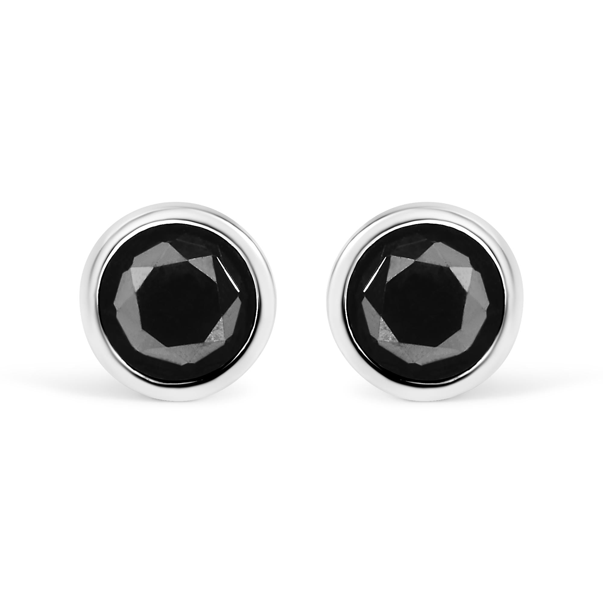 0.75 to 9.5 Ct. T.W. Round Brilliant-Cut Treated Black Diamond Bezel-Set Stud Earrings with Screw Backs in Sterling Silver, photo 8
