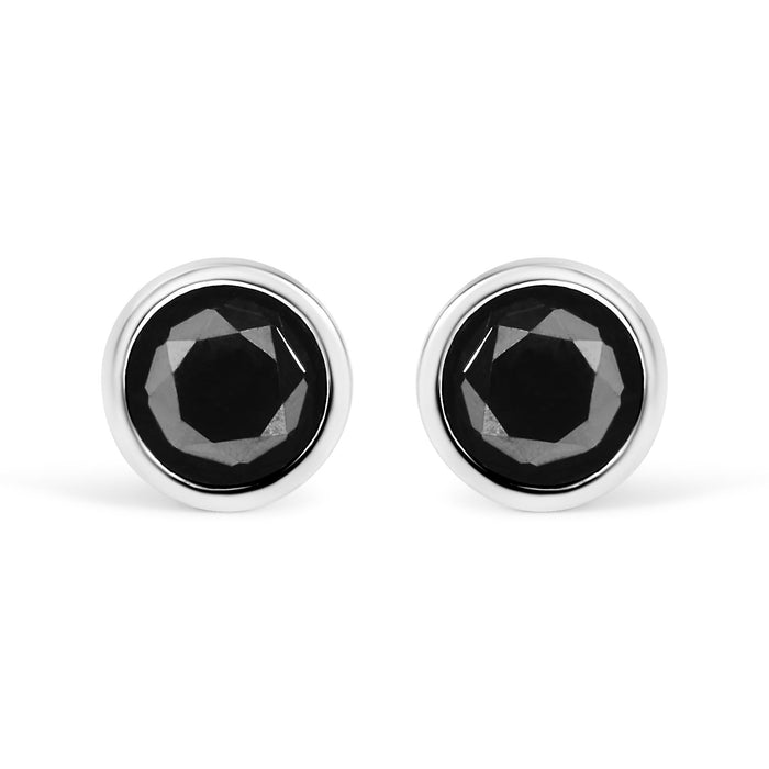 0.75 to 9.5 Ct. T.W. Round Brilliant-Cut Treated Black Diamond Bezel-Set Stud Earrings with Screw Backs in Sterling Silver, photo 8