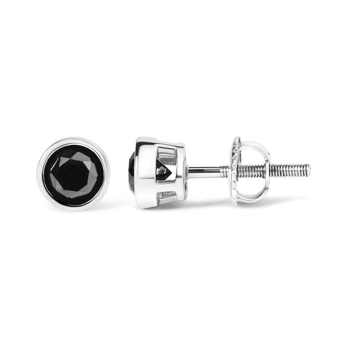 0.75 to 9.5 Ct. T.W. Round Brilliant-Cut Treated Black Diamond Bezel-Set Stud Earrings with Screw Backs in Sterling Silver, photo 36