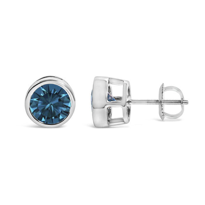 Bezel-Set Lab-Grown Blue Diamond Solitaire Stud Earrings in 14K Gold, photo 10