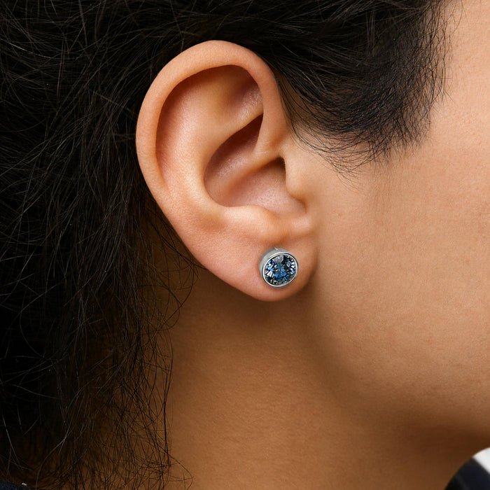 Bezel-Set Lab-Grown Blue Diamond Solitaire Stud Earrings in 14K Gold, photo 7