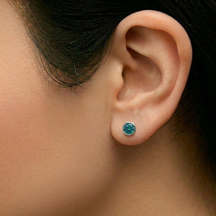 Bezel-Set Lab-Grown Blue Diamond Solitaire Stud Earrings in 14K Gold, photo 9