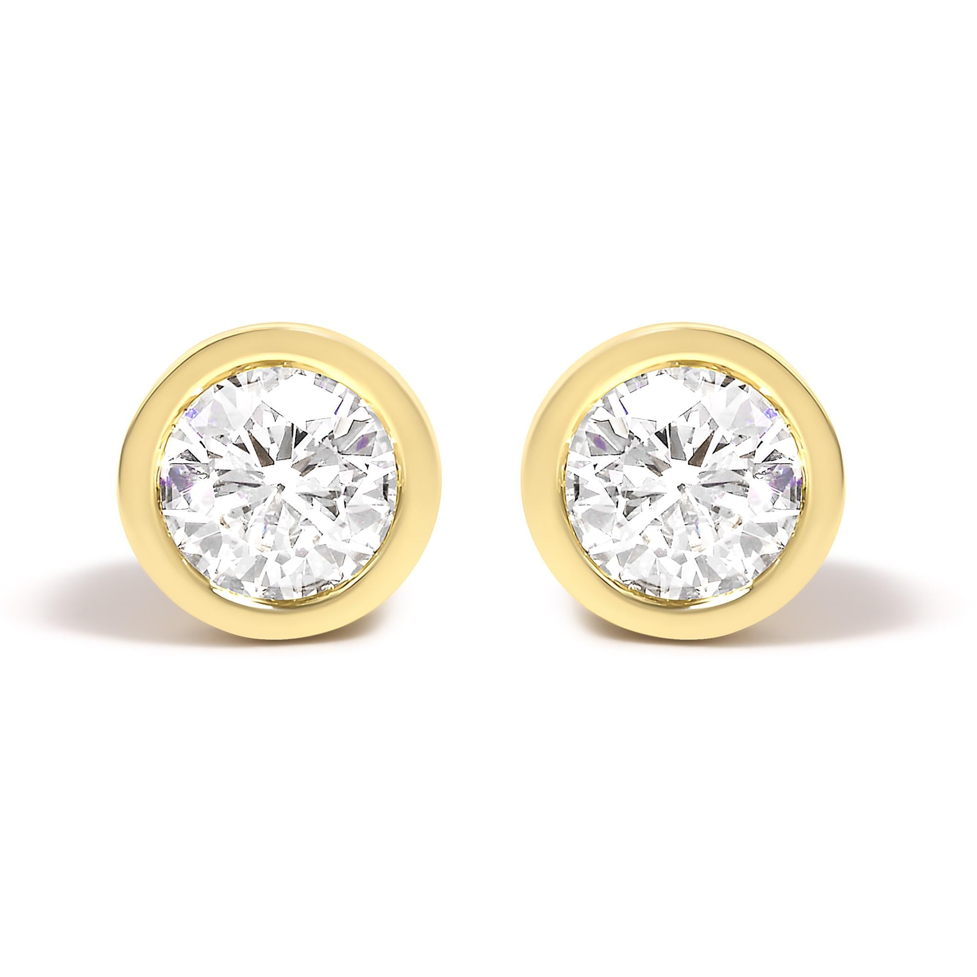 Lab-Grown Diamond Screw-Back Classic Bezel Solitaire Stud Earrings in 14K Gold, photo 1