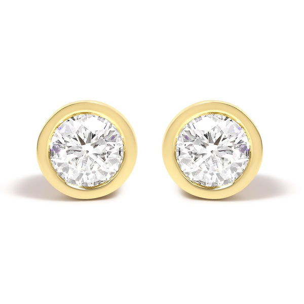 Lab-Grown Diamond Screw-Back Classic Bezel Solitaire Stud Earrings in 14K Gold, photo 1