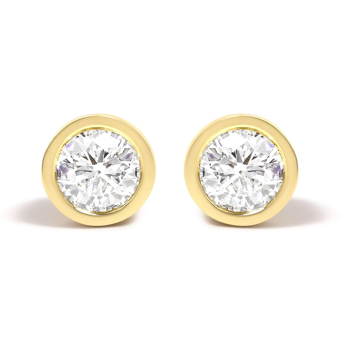 Lab-Grown Diamond Screw-Back Classic Bezel Solitaire Stud Earrings in 14K Gold, photo 1