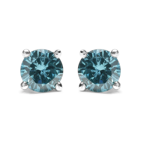 1/2 Ct. T.W. Aqua Treated Blue Diamond Screw-Back 4-Prong Classic Stud Earrings in 14K Gold, photo 2