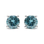 Aretes de botón clásicos de 4 garras con cierre de rosca y diamantes azul aqua tratados de 1/2 ct. p.t. en oro de 14K, foto 2